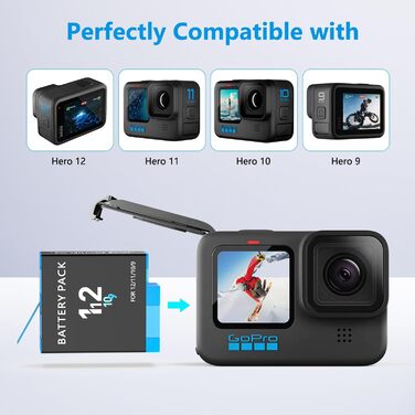 Зарядний пристрій Melasta для GoPro Hero 12/11/10/9 серії (3 акумулятори + 1 зарядний пристрій)