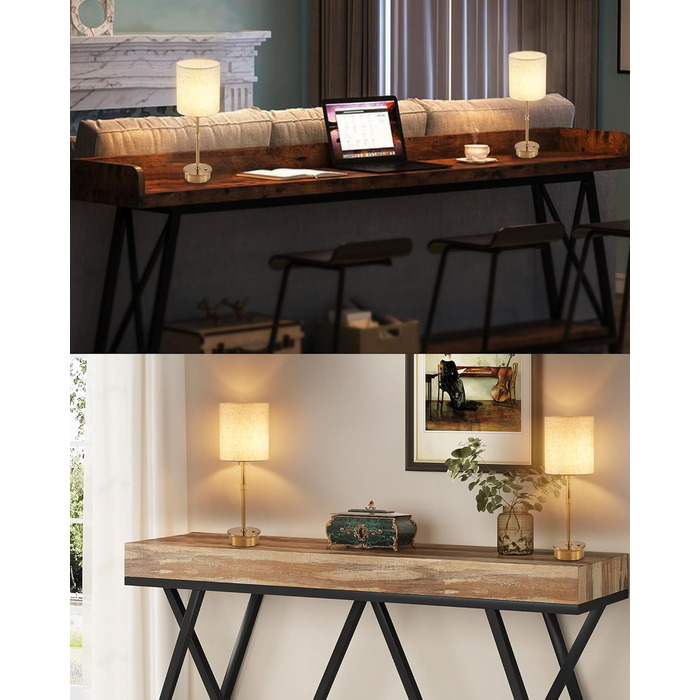 Нічна лампа OCEST на акумуляторі, сенсорне керування, регулювання яскравості, декоративне освітлення для дому, кухні, тераси, обіднього столу. Тканинний абажур кольору античне латунь, висота 41,5 см