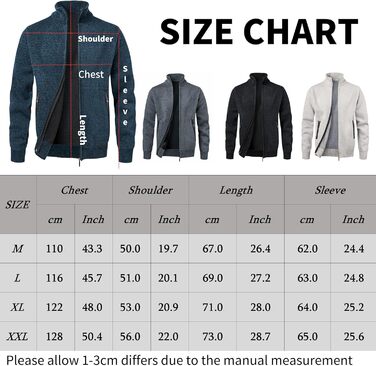 Чоловіча в'язана кофта з коміром-стійкою та блискавкою, тепла з м'яким флісовим підкладкою, світшот-кардиган з довгими рукавами, блакитний, осінь/зима