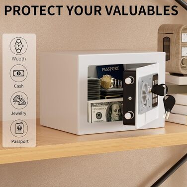 KABISAFE Сейф цифровий 6,8 л, маленький сейф для дому, електронна касове сховище, настінний сейф для домашнього офісу з 2 ключами, міні-сейф 23 x 17 x 17 см, Синій (Білий)