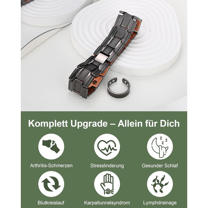 Браслет на зап'ястя MagEnergy для чоловіків з 3 потужними магнітами - Елегантний дизайн, чиста мідь, регульована довжина, чорний браслет-сет