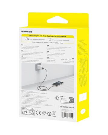 Кабель Baseus 100W USB-C на USB-C з LED дисплеєм, підтримка PD/QC 4.0 (1м)