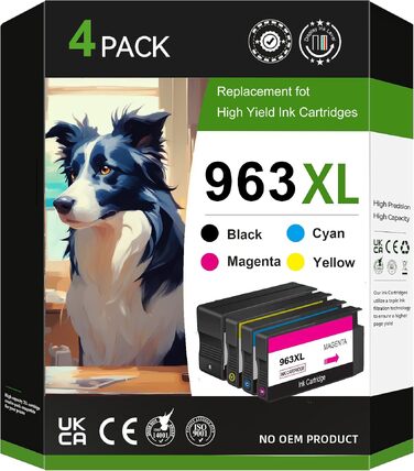 Комплект картриджів 963XL сумісні з HP OfficeJet Pro 9010, 9012, 9013, 9014, 9015, 9016, 9018, 9019, 9020, 9022, 9023, 9025, 9026 (Чорний, Блакитний, Пурпуровий, Жовтий)