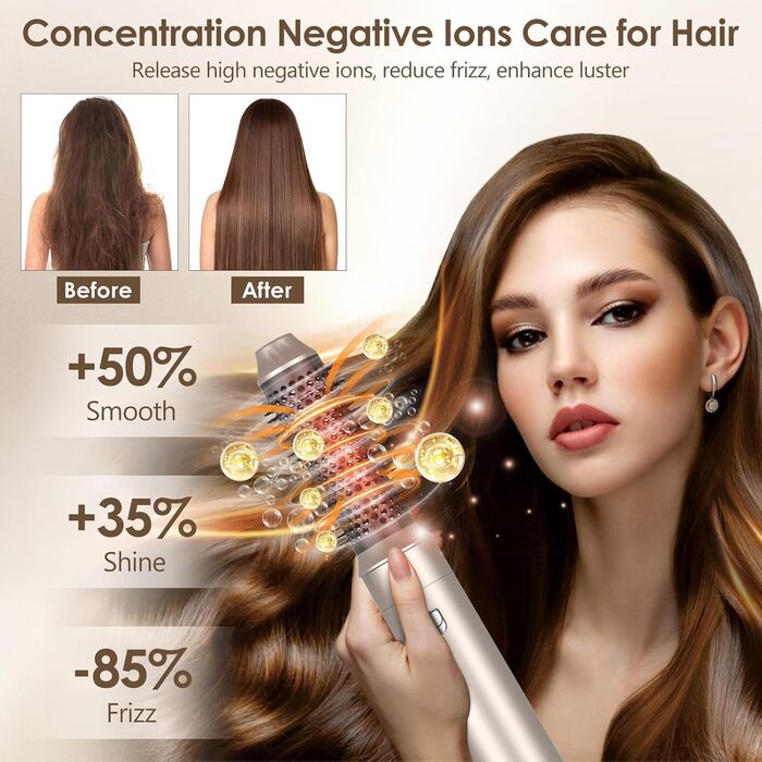 Набір для укладки волосся Airstyler Set: професійний фен-щітка 1000W, 5 насадок, автоматична завивка, випрямлення, об'єм, мультистайл, колір шампань