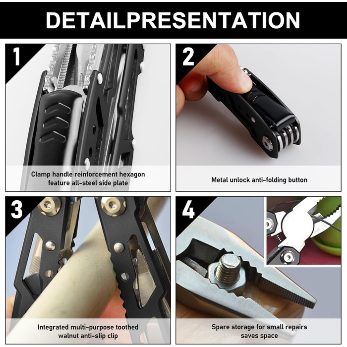 Мультитул чоловічий з нержавіючої сталі, мультиінструмент для подарунку, складаний ніж-мультитул з чохлом (чорний)