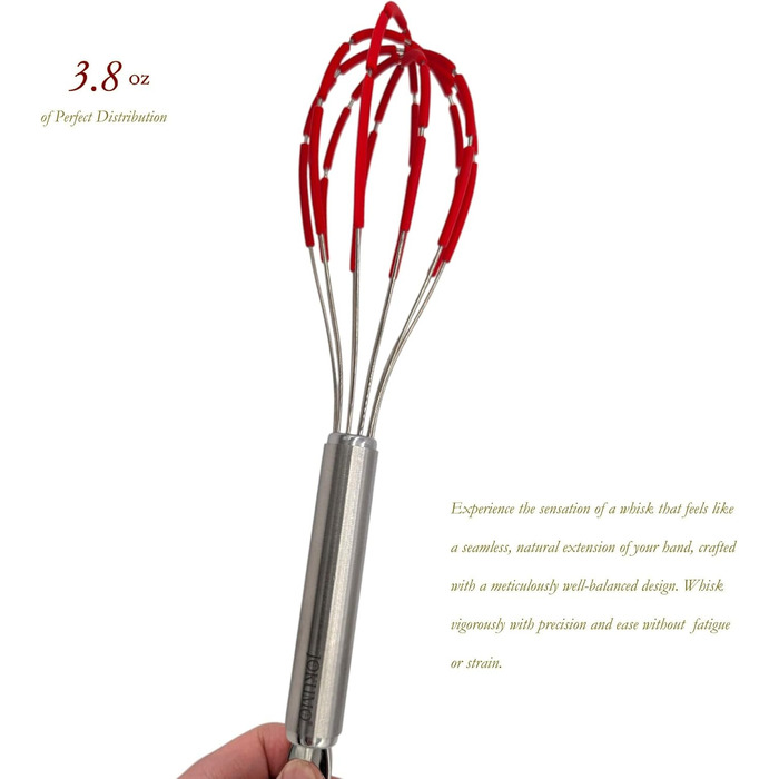 Силіконовий вінчик для збивання з лопатками, нержавіюча сталь 18/10, антипригарне покриття, безпечний для сковород, ергономічна ручка, ідеально підходить для змішування, збивання та перемішування, 27.9 см, червоний