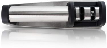 Точилка для ножів Spitzer Premium ручна, 2 ступені, для сталевих ножів, з антиковзною основою, нержавіюча сталь/чорний