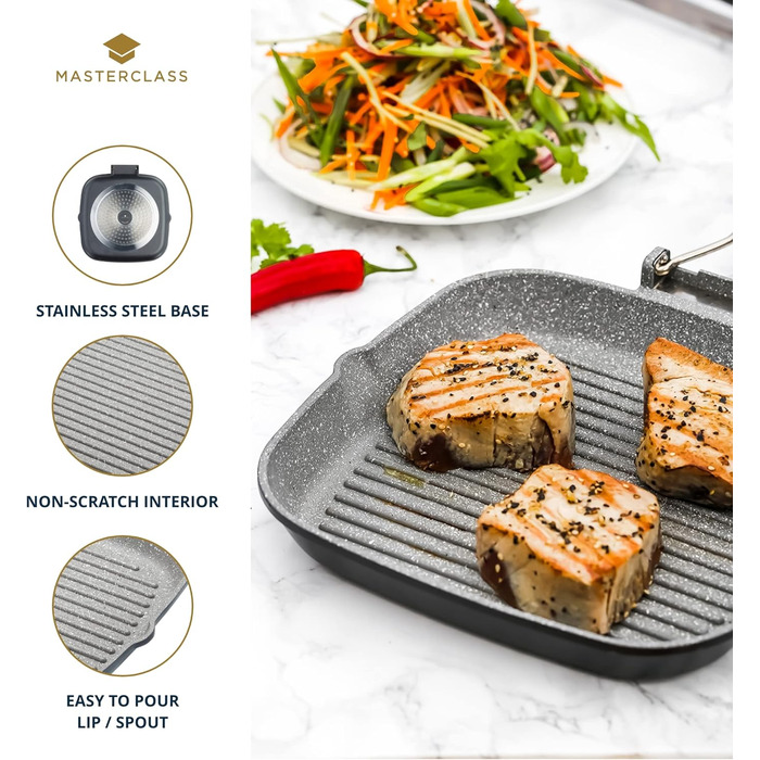 MasterClass Induction-Safe Non-Stick Grill Pan with Folding Handle, (8') (24 cm)
