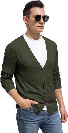 Чоловічий кардиган Hisir з V-подібним вирізом, легкий, елегантний, зимовий, класичний, з ґудзиками (07 Vc, хакі, XL)
