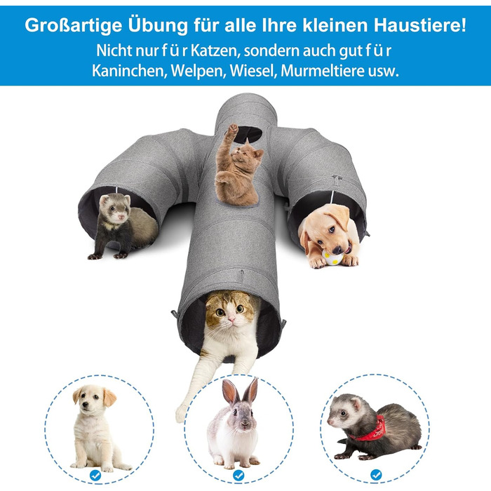 Cat Tunnel Toy, Collapsible Cat Tunnel for Indoor Cats, Interactive Peek-a-Boo Hole, Pet Tunnel with Cat Wand Toy (Cactus Shape, L-120CM, Dia-30CM)