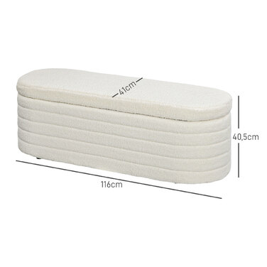 HOMCOM Bedroom Bed Bench with Storage and Wooden Legs, High Stability, Teddy Fleece, 120 kg Load Capacity, 116x41x40.5 cm, Cream White