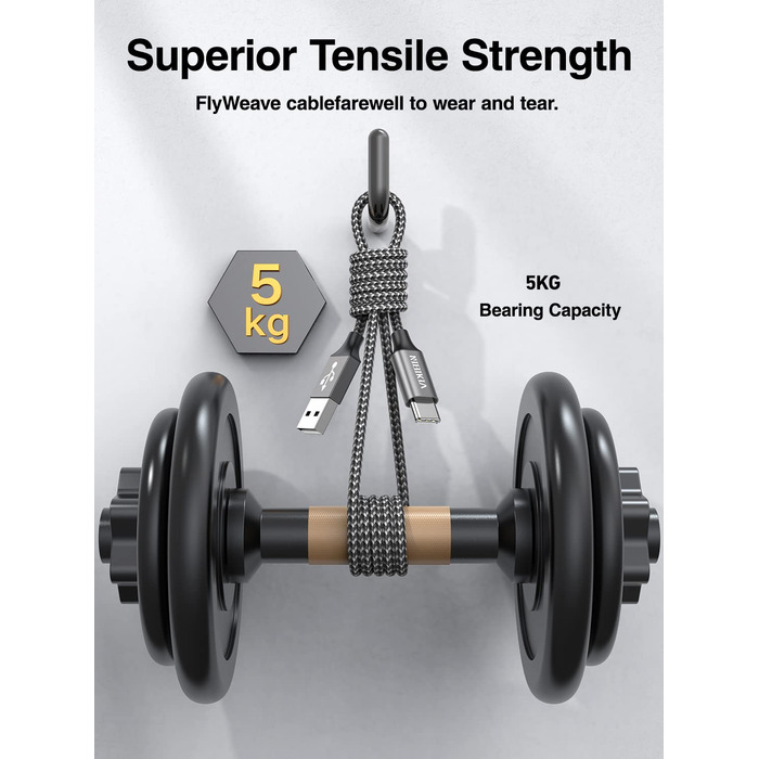 Кабель USB-C 2 шт. (1м+1м) з нейлону, 3.1A, для Samsung Galaxy (сірий)