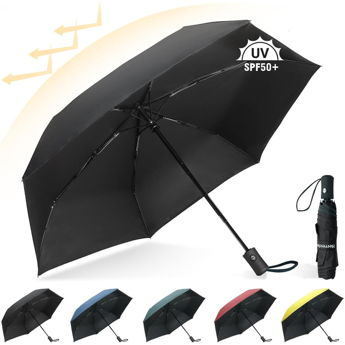 Компактний дорожній парасолька Herreicher - автоматичний, ультралегкий, захист від УФ, для чоловіків та жінок, чорний
