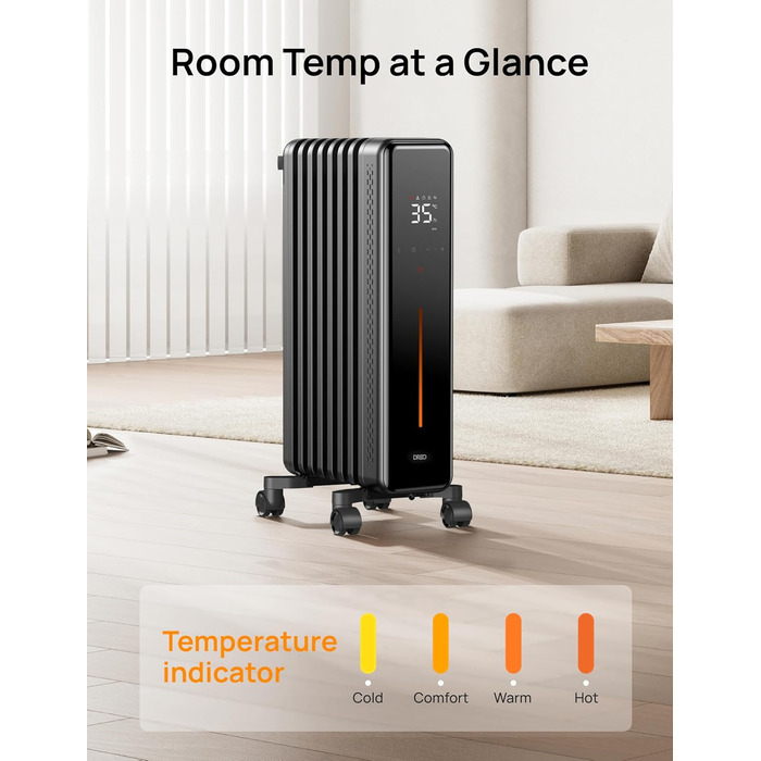 Dreo Oil Radiator, Energy-Saving, 2000W Electric Heater with 9 Fins, 3 Heat Settings, 4 Modes, 24h Timer, Overheat and Tip-Over Protection, Quiet Electric Radiator Heater with Thermostat, OH521