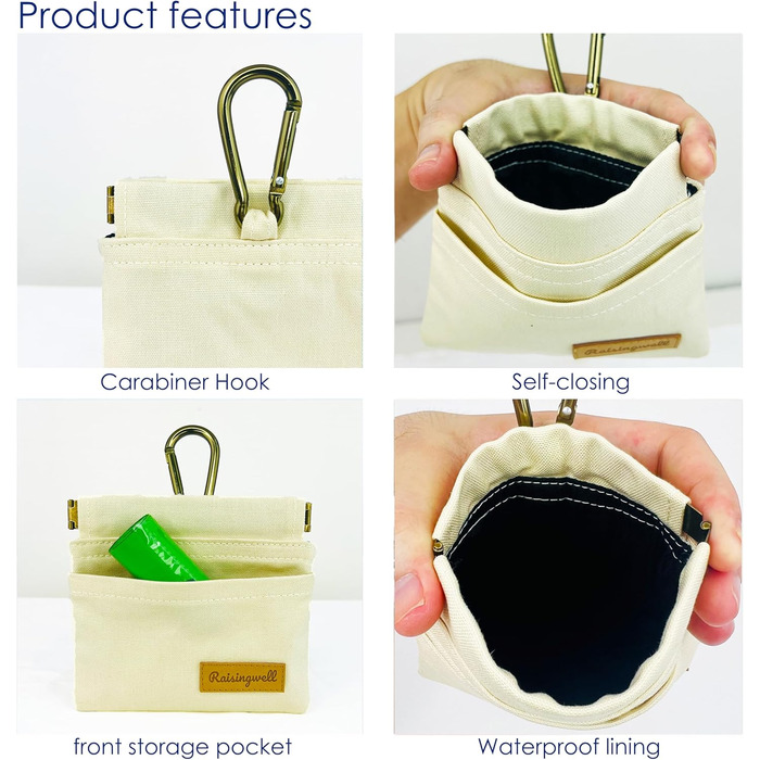 Сумка для корму для собак Leckerlibeutel – міцна бавовняна сумка для прогулянок з карабіном та самозакривною застібкою, ідеальна для подорожей та активного відпочинку (біла)