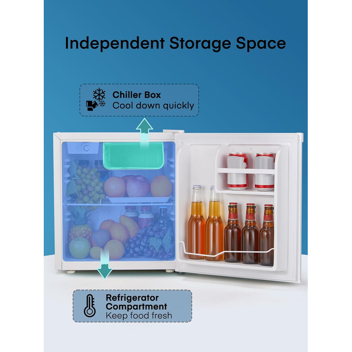 Міні-холодильник E 46L з відділенням для льоду, 42 dB, регулювання температури, енергозберігаючий, знімний дверний анфаз, для кухні, офісу, спальні, готелів та маленьких квартир (білий)
