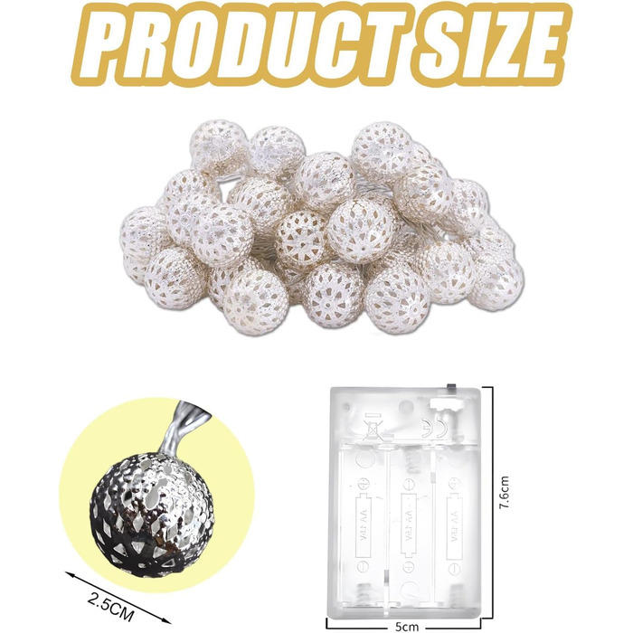 Льо́нтан декоративний марокканський 300 см, 20 LED, тепле біле світло, для декору приміщень та на вулицю