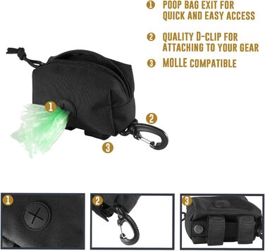 Диспенсер для собачих пакетів OneTigris для прогулянок, з MOLLE-системою та карабіном, тактичний, чорний, маленький