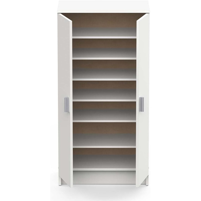 Multifunctional wardrobe with two doors, six shelves, white color, dimensions 55 x 108 x 36 cm