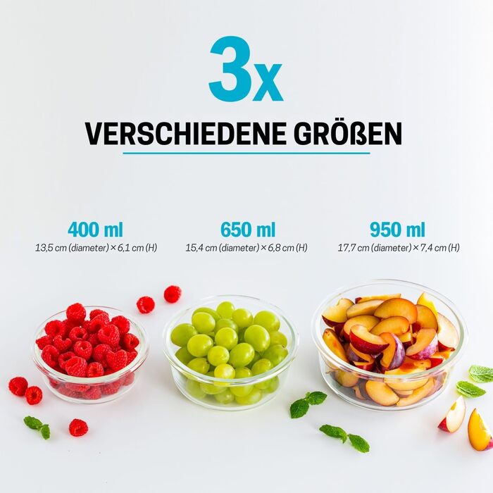 Контейнери для їжі Igluu Meal Prep, скляні, набір 3 шт (400/650/950 мл) - BPA-free, мікрохвильовка, духовка, морозилка, посудомийка