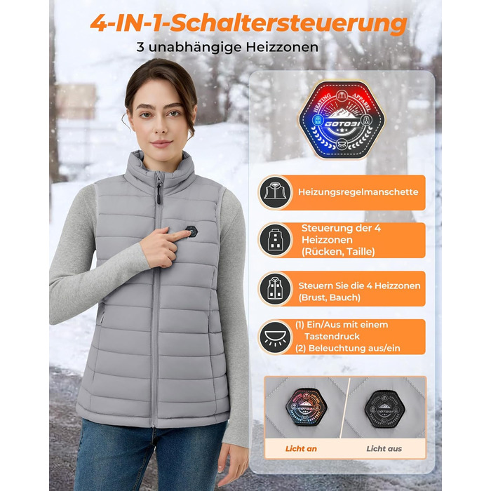 Жіночі гріючі штани Heizwete з акумулятором 16000mAh 7,4V - 9 гріючих зон, 3 режими температури, для активного відпочинку та роботи на відкритому повітрі, білий (сірий, XL)