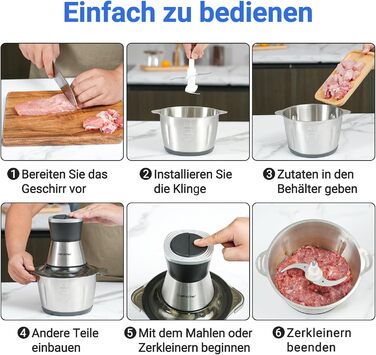 М'ясорубка електрична AMZCHEF для дому з 3 насадками, пристроєм для ковбас та набором кубе | Ідеально для фаршу, ковбасок та домашньої кухні (Сірий)