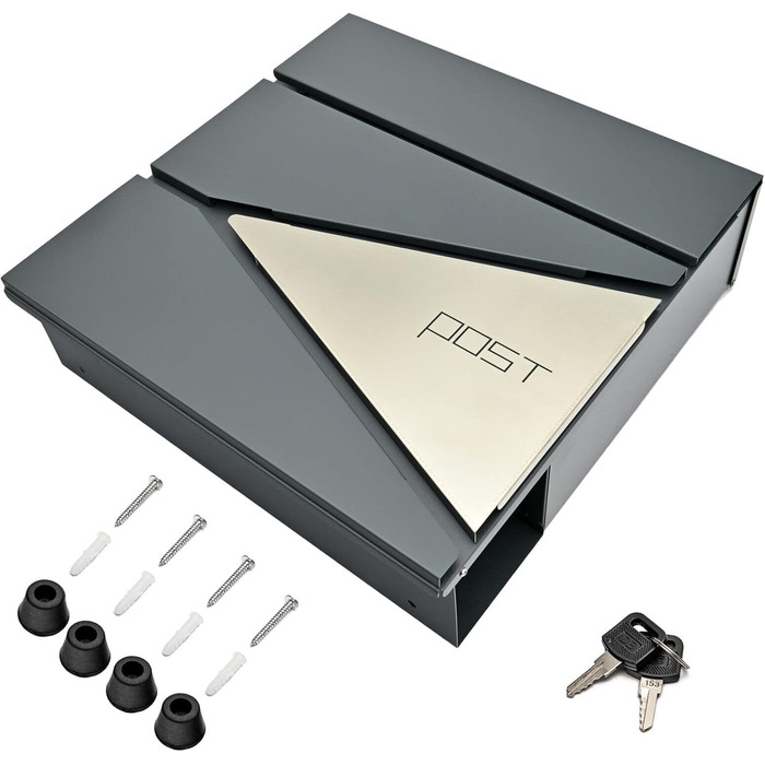 Поштовий ящик Verda з газетницею, нержавіюча сталь, антрацит, 2 ключі - дизайнерський настінний поштовий ящик з прихованим замком