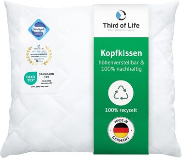 Kissen 60x70 VERDA, 100% sustainable & made in Germany, Ergonomic pillow 60 x 70 cm - extra soft & large, adjustable height for stomach, back & side sleepers, sleep pillow for allergy sufferers