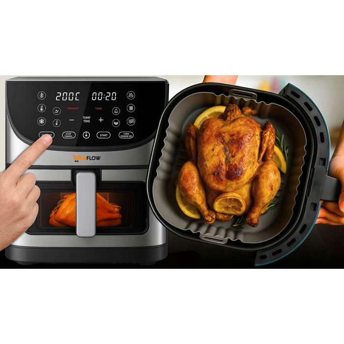 Аерофритюрниця MEMFLOW 8л, 1800 Вт, 14 програм, сенсорне керування, срібляста