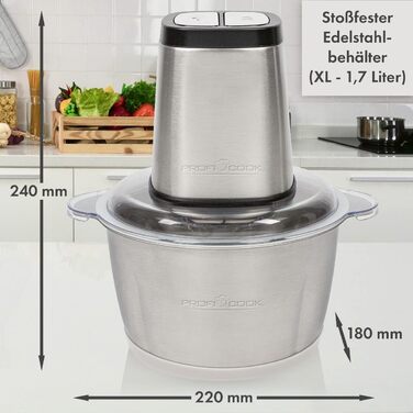 Подрібнювач ProfiCook PC-MZ 1150 (нержавіюча сталь) 1л, 2 ножі, 2 швидкості, кришка для льоду