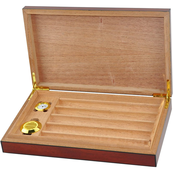 Вологозбережувач для сигар Eitida на 25-50 сигар з прозорим скляним дисплеєм, ручної роботи з іспанського кедру з перегородкою, зволожувачем та гігрометром, чорний ебоніт (Sapeli-kirsche_5ct)