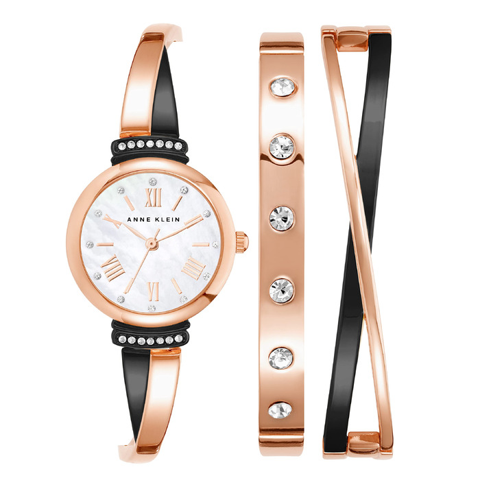 Жіночий набір годинників Anne Klein з кристалами та браслетами, Rose Gold/Gunmetal Grey, преміум-якість