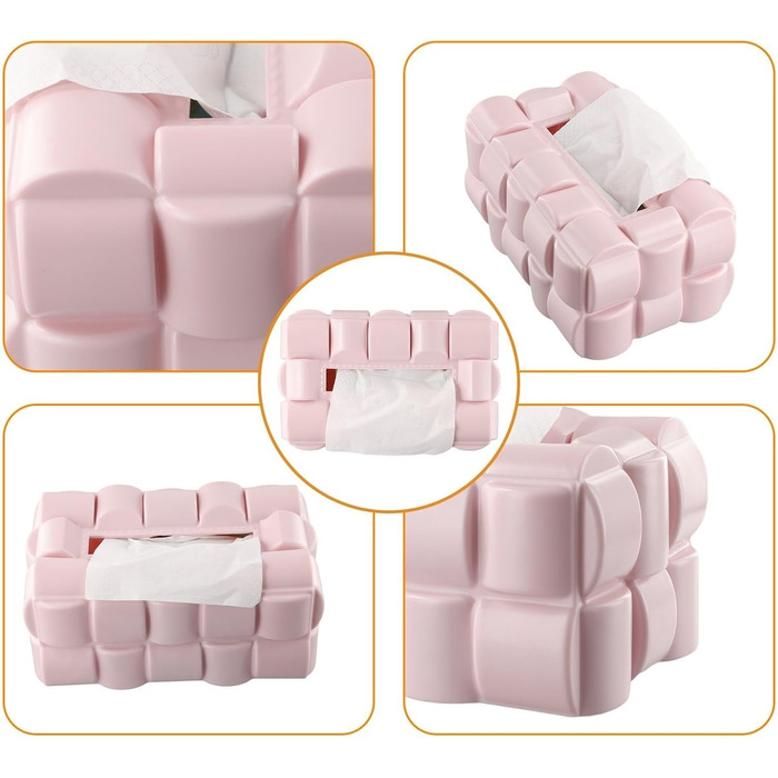 Carpango Tissue Box Holder, Multifunctional Waffle Tissue Box, Dispenser, Napkin Cover for Home, Office, Restaurant (Pink, Stylish, Rectangular, PET)