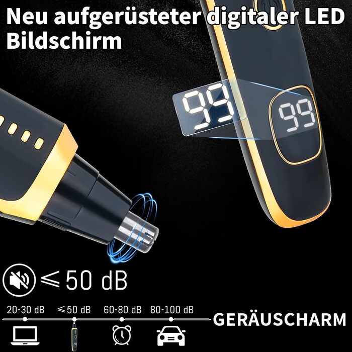 Триммер для носа, брів та вух LED з USB-C зарядкою, водонепроникний IPX7, чорний