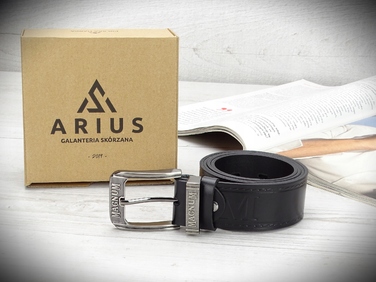 Чоловічий шкіряний ремінь Arius Magnum, чорний, 3,9 см, класична пряжка