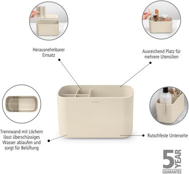 Полиці для ванної Brabantia Renew Soft Beige, підставка для раковини, тримач для зубних щіток, нековзна, корозійностійка, легко миється, 19,7x9,8x11 см