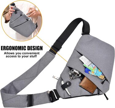 Сумка на груди Fibrdoo, антикрадіжна, через плече, чоловіча/жіноча, сіра, для подорожей, спорту та активного відпочинку