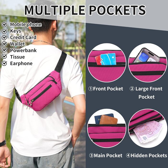 Поясна сумка на пояс, унісекс, сучасна, для подорожей, прогулянок, собак, чоловіча та жіноча (Рожево-червоний)