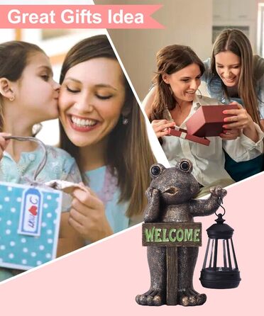 Goodeco Solar Garden Frog Decoration Stand with Welcome Sign - Outdoor Decoration for Terrace, Balcony, Yard, Lawn - Unique Housewarming Gift for Grandma and Grandpa, Gardening Enthusiast, Copper