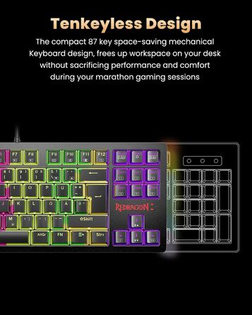 Redragon K552 Комплект: Механічна клавіатура та миша для геймінгу з RGB-підсвічуванням, brown switches, 4200 DPI, QWERTZ DE Layout