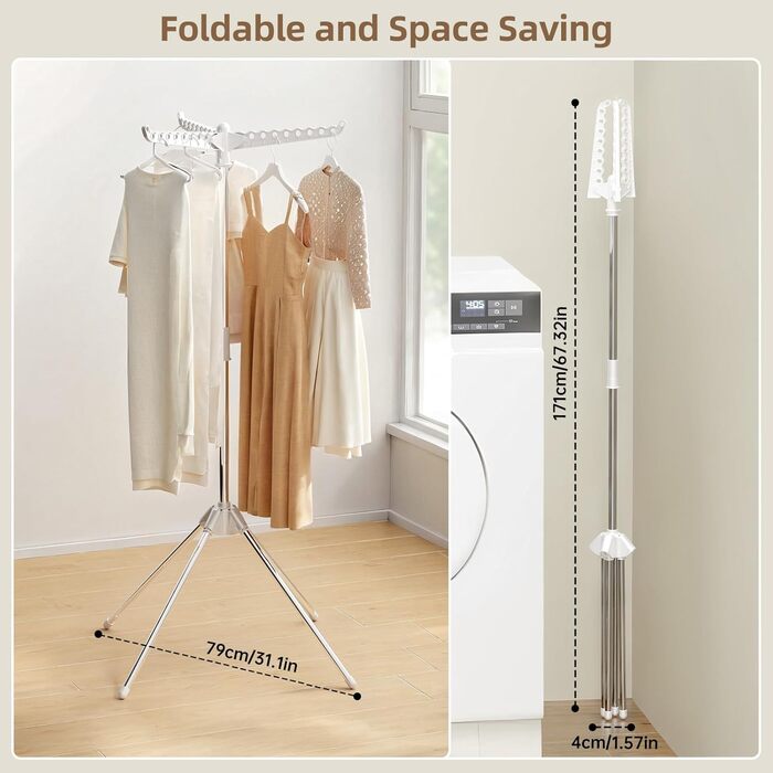 Сушарка для білизни складана, біла, з 3 крилами, нержавіюча сталь - для дому та вулиці