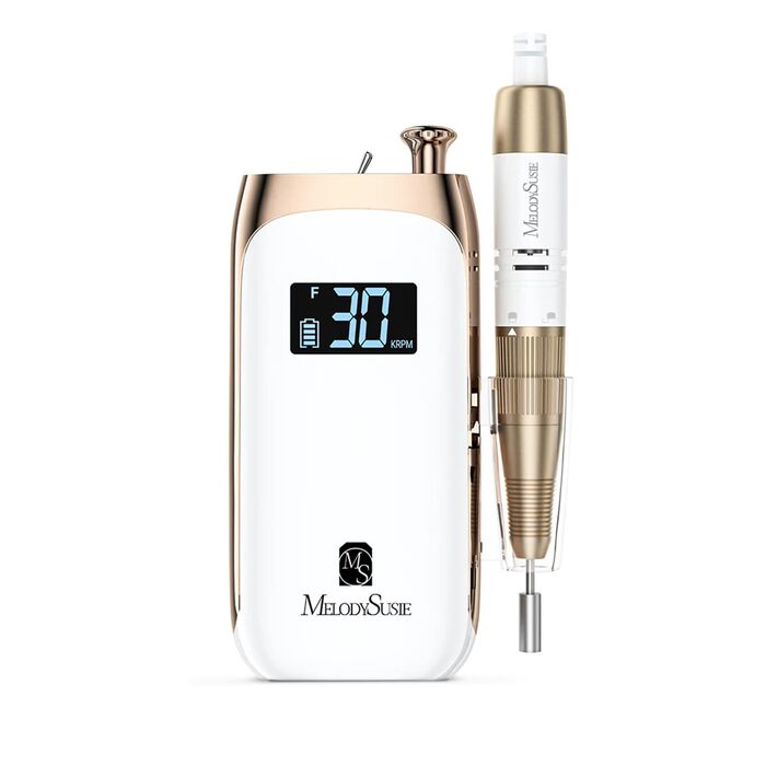 Професійний електричний фрезер для нігтів MelodySusie, акумуляторний, для акрилових нігтів, бездротовий, портативний, для манікюру та педикюру вдома та в салоні (Білий)