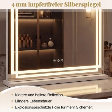 Дзеркало для макіяжу COSTWAY з підсвіткою, 3 режими кольору, 5-кратне збільшення, сенсорне керування та регулювання яскравості, поворотне на 360°, 58x48 см