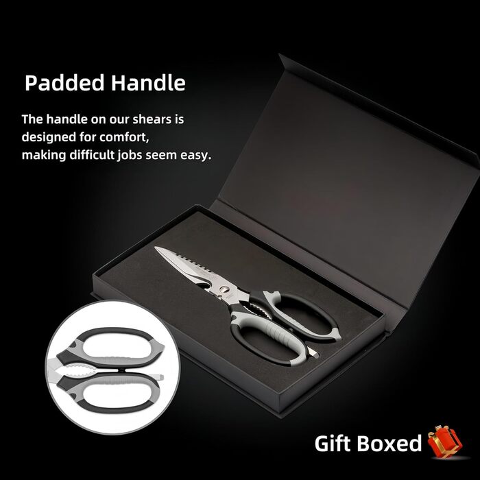 Кухонні ножиці для продуктів харчування, роздільні, придатні для миття в посудомийній машині, для нарізання м'яса та продуктів, кухонні ножиці, подарункова коробка (чорний)