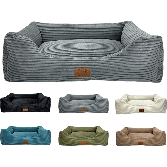 Ортопедичне ліжко для собак Elropet з м'якого корду, корзина для собак, XS/S/M/L/XL/XXL (Оливковий, Сірий)