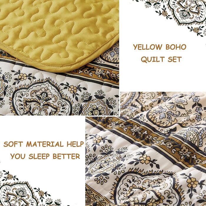 Steppdecke Bohémsкий стиль, King Size, 261.6 x 228.6 см, жовто-помаранчевий, 3 шт.