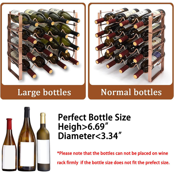 4-Tier Stackable Wine Rack, 3-in-1 Bottle Rack for 16 Bottles, Can Be Used Separately or Stacked Metal Wine Bottle Rack, Freestanding Wine Storage Rack for Cabinet Pantry (Black)