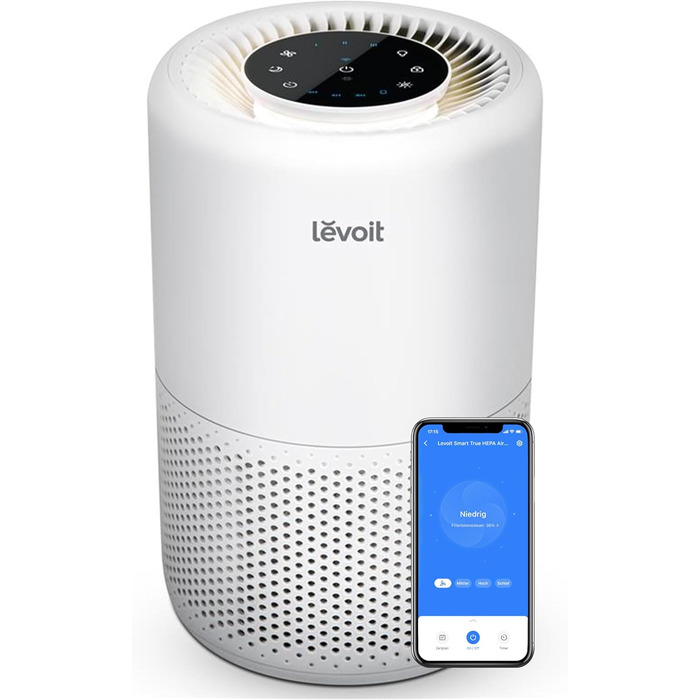 Повітряочисник LEVOIT з HEPA-фільтром: видаляє цвіль, пил, пилок, шерсть тварин. Автоматичний режим, таймер, тиха робота 22dB. CADR 240 м³/год, для кімнат до 50 м², білий.