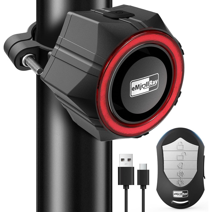 Велосипедна сигналізація eMjollRay 110дБ з пультом, USB зарядка, IP65 водонепроникна, для електровелосипеда, самоката, мотоцикла, дверей і вікон, 5 рівнів гучності