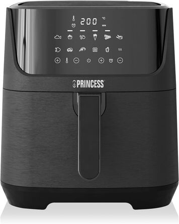 Princess Digital Hot Air Fryer – 6.5 L – with removable divider – 60 percent less energy consumption – Digital touchscreen – 12 programs – Oil-free – Black – 182061 REGULAR 6.5L